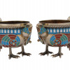 RUSSIAN GILT SILVER ENAMEL PEACOCK VODKA SET PIC-2