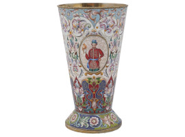 LARGE RUSSIAN GILT SILVER ENAMEL PRESENTATION CUP