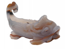 LARGE RUSSIAN AGATE CARVED FISH BOWL FOR CAVIAR