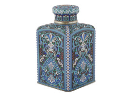 LARGE RUSSIAN LIDDED GILT SILVER ENAMEL TEA CADDY