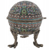 EXTRA LARGE RUSSIAN SILVER ENAMEL EGG WITH STAND PIC-3