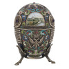 EXTRA LARGE RUSSIAN SILVER ENAMEL EGG WITH STAND PIC-2