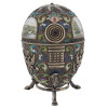 EXTRA LARGE RUSSIAN SILVER ENAMEL EGG WITH STAND PIC-3