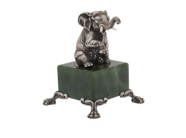 RUSSIAN SILVER ELEPHANT FIGURE NEPHRITE JADE BASE