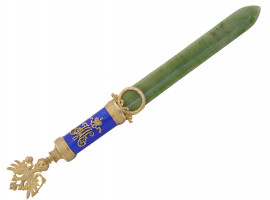 LARGE RUSSIAN GILT SILVER NEPHRITE LETTER OPENER