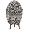LARGE RUSSIAN SILVER ENAMEL EGG CASKET WITH STAND PIC-1
