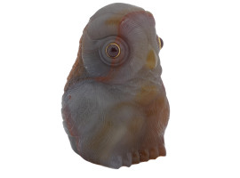 RUSSIAN CARVED AGATE OWL FIGURINE WITH RUBY EYES