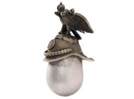 RUSSIAN SILVER EGG PENDANT WITH GUARDIAN HELMET