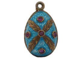 RUSSIAN GUILLOCHE ENAMEL AND RUBIES EGG PENDANT