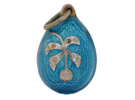 RUSSIAN SILVER GILT JEWELED ENAMEL EGG PENDANT