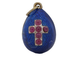 RUSSIAN SILVER GILT ENAMEL AND RUBIES EGG PENDANT