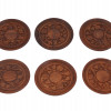 SET OF SIX HAND CARVED WOODEN COASTERS WITH STAND PIC-1