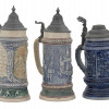 THREE MID CENT GERMAN BLUE AND WHITE BEER STEINS PIC-3
