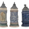 THREE MID CENT GERMAN BLUE AND WHITE BEER STEINS PIC-1