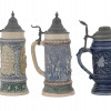 THREE MID CENT GERMAN BLUE AND WHITE BEER STEINS PIC-0