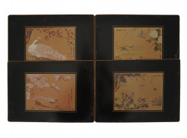 FOUR FRAMED ORIENTAL PRINTS OF BIRDS AND FLOWERS