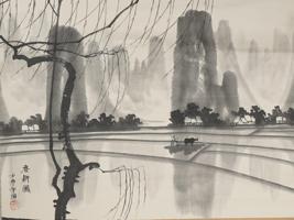 VINTAGE CHINESE LANDSCAPE PAINTING HANGING SCROLL