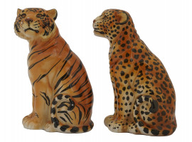 VINTAGE ITALIAN CERAMIC TIGER LEOPARD FIGURINES