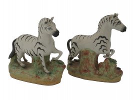 ANTIQUE ENGLISH STAFFORDSHIRE PORCELAIN ZEBRAS