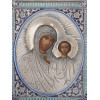 RUSSIAN 84 SILVER GILT ENAMEL ICON MOTHER OF GOD PIC-1