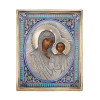 RUSSIAN 84 SILVER GILT ENAMEL ICON MOTHER OF GOD PIC-0