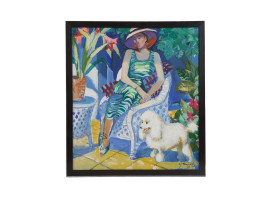 RUSSIAN OIL PAINTING WOMAN AND A POODLE BY UMANSKI