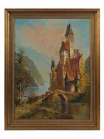 1975 CASTLE LANDSCAPE OIL PAINTING SIGNED KOVACS