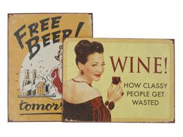 VINTAGE STYLE DECORATIVE BEER AND WINE TIN SIGNS