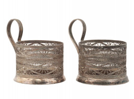 RUSSIAN SILVER PLATED FILIGREE GLASS HOLDERS