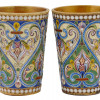 RUSSIAN SILVER GILT CLOISONNE ENAMEL SHOT CUPS PIC-0