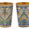 RUSSIAN SILVER GILT CLOISONNE ENAMEL SHOT CUPS PIC-1