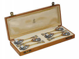 RUSSIAN SILVER GILT AND ENAMEL SPOON SET IN A BOX