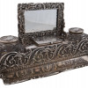 ANTIQUE SILVER AND GLASS INKWELL SET WITH MIRROR PIC-0