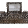 ANTIQUE SILVER AND GLASS INKWELL SET WITH MIRROR PIC-1
