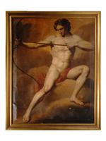 ANTIQUE OIL ON CANVAS PAINTING ACHILLES WITH BOW