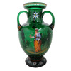 ANTIQUE VICTORIAN HAND PAINTED GREEN GLASS VASE PIC-0