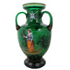 ANTIQUE VICTORIAN HAND PAINTED GREEN GLASS VASE PIC-1