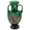 ANTIQUE VICTORIAN HAND PAINTED GREEN GLASS VASE PIC-4