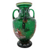ANTIQUE VICTORIAN HAND PAINTED GREEN GLASS VASE PIC-2