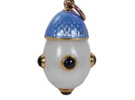 RUSSIAN GOLD QUARTZ RUBY BLUE ENAMEL EGG PENDANT