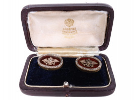 RUSSIAN GILT SILVER AND DIAMOND SET CUFFLINKS IOB