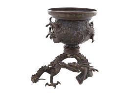 ANTIQUE JAPANESE BRONZE VASE WITH DRAGON STAND