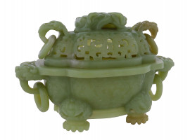 ANTIQUE CHINESE JADE DRAGON CENSER WITH LID