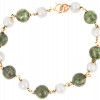 14K GOLD CHAIN BRACELET WITH JADE AND PEARL BEADS PIC-0