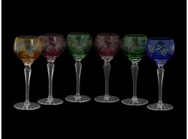 VINTAGE BOHEMIAN CUT CRYSTAL COLORED WINE GLASSES