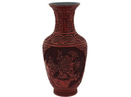 CHINESE RED CINNABAR LACQUER HAND CARVED VASE