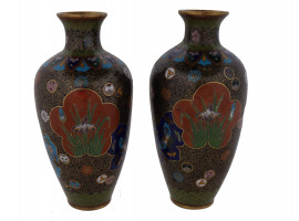 ANTIQUE JAPANESE CLOISONNE ENAMEL BUTTERFLY VASES