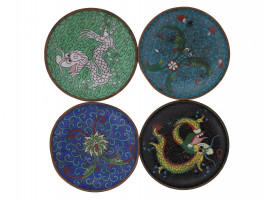 ANTIQUE CHINESE CLOISONNE ENAMEL PLATES WITH DRAGONS