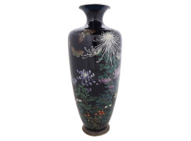 ANTIQUE JAPANESE CLOISONNE ENAMEL VASE WITH FLOWERS