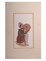 VINTAGE INDIAN MINIATURE PAINTING OF A MUSICIAN